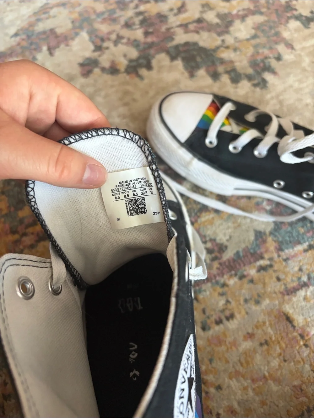 Converse Black High-Top Sneakers with Rainbow Stripe Tongue - Picture 2 of 5